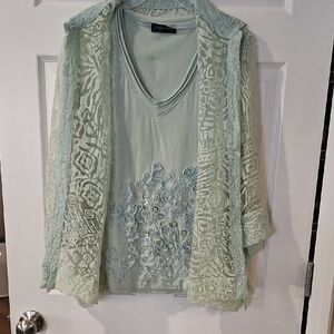 Cable & Gauge Mint Green Lace Blouse